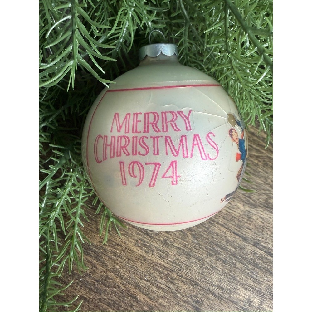 Vintage 1974 Hallmark Norman Rockwell Postman Glass Ball Christmas Ornament USA